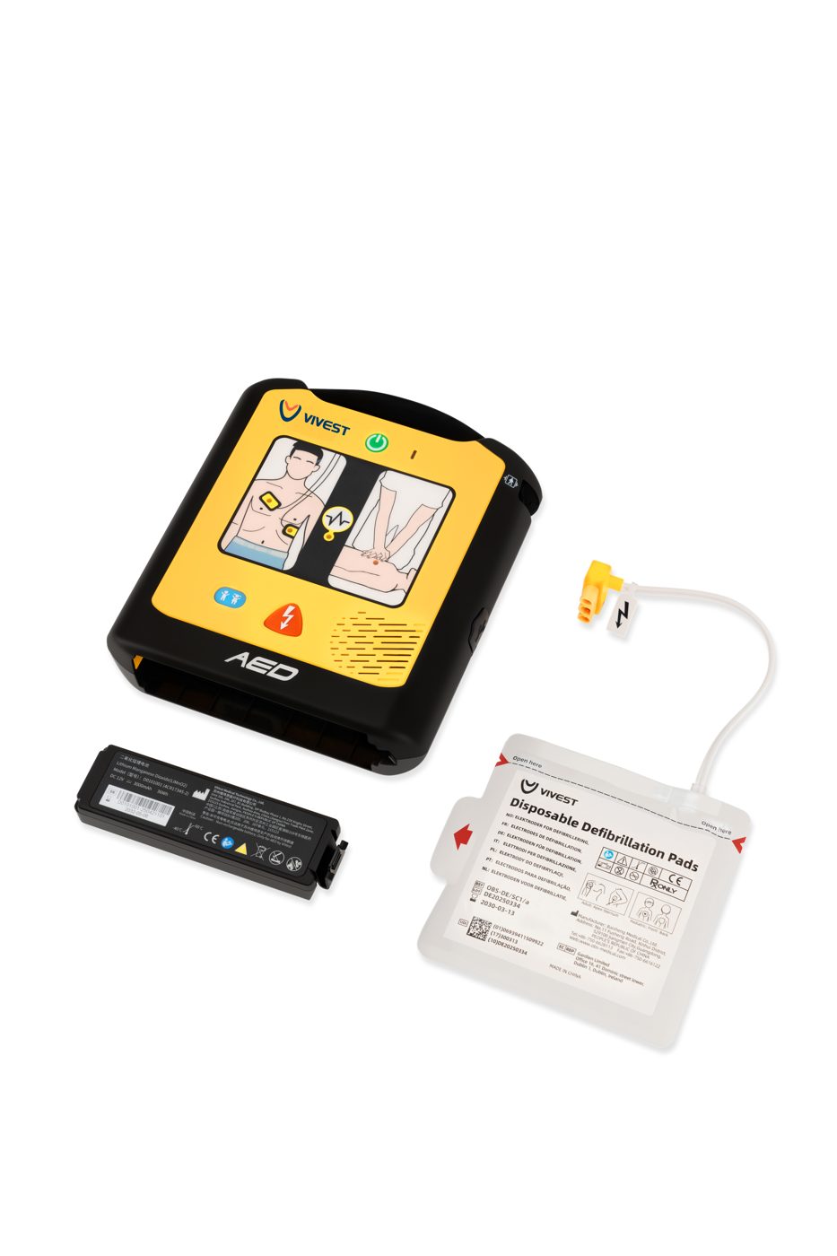 Vivest A3 AED with electrode pads and battery